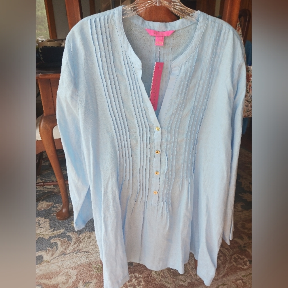 Lilly Pulitzer 100% Linen Sarasota Tunic in Frenchie Blue XL NWT